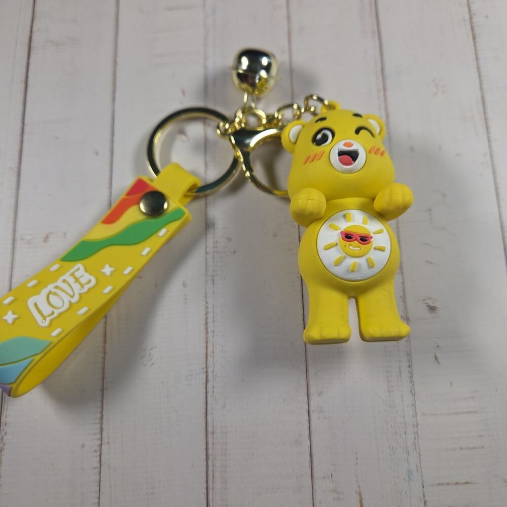 Yellow Bear Keychain with Sun and Rainbow Strap